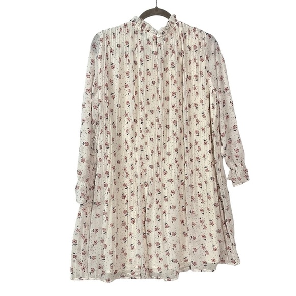 Carly Jean Los Angeles dress S small Ivory white floral High neck Pleated Womens - Picture 2 of 9